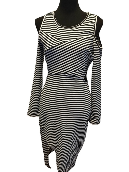 Material Girl Dresses & Skirts - Black and White Striped Cold-Shoulder Bodycon Dress